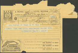 ITALY: Telegram Of 17/SE/1937 With Interesting Printed ADVERTISING: Hotel Regina In Roma, Canned Food, Fish, Birds, Bonb - Zonder Classificatie