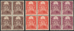 LUXEMBOURG: Yvert 531/533, 1957 Topic Europa, Cmpl. Set Of 3 Values In Blocks Of 4, VF Quality, With Tiny And Barely Vis - Andere & Zonder Classificatie