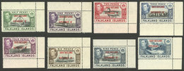 FALKLAND ISLANDS/MALVINAS: Yvert 25/32, 1944 Cmpl. Set Of 8 Overprinted Values, Sheet Corner, MNH, Excellent! - Falklandeilanden