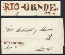 MEXICO: Entire Letter Sent To Durango On 7/MAY/1853, With Straightline RIO-GRNDE In Rust-red, And 2 Rating In Pen, Excel - Mexique