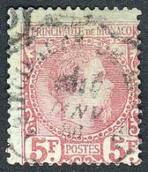 MONACO: Sc.10, 1885 5Fr. Rose On Green, Used, With A Light Thin On Reverse, Very Good Front, Rare, Catalog Value US$2,00 - Autres & Non Classés