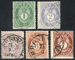 NORWAY: Sc.16/21 (without 18), 1872/5, Values In Skilling, 5 Values Of The Set Of 6, Used, Fine To VF Quality, Catalog V - Altri & Non Classificati