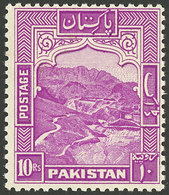 PAKISTAN: Sc.41b, 1948/57 10R. Lilac-rose PERFORATION 12, MNH, Excellent Quality, Catalog Value US$110. - Pakistán