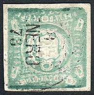 PERU: Sc.14a, 1868/72 1D. Bluish Green With INVERTED COAT OF ARMS Variety, Rare, Excellent Quality, Signed By Victor Kne - Pérou