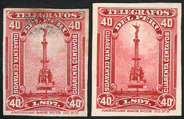 PERU: Yvert 13, 1898 40c. Second Of May Monument, Proofs In The Adopted Color, Printed On Thin Paper, On Card, Both With - Peru