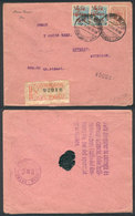 PERU: 1/FE/1916 LIMA - USA: Registered Cover Franked By Sc.183 (20c. Castilla) + 196 Pair, With Detroit Arrival Backstam - Perú