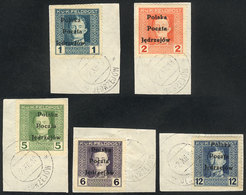 POLAND: 5 Fragments With Austrian Stamps With Local Overprint Of Jedrzejow, VF Quality, Rare! - Andere & Zonder Classificatie