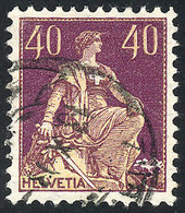 SWITZERLAND: Sc.136a, 1908 40c. Redish Violet And Yellow, With COMPLETE Name Of The Engraver Over The Rock, Used, VF Qua - Altri & Non Classificati