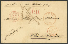 SWITZERLAND: 3/MAR/1851 Zurich - Rio De Janeiro: Folded Cover Sent Via England, With Marks ZÜRICH - NACHMITTAG In Red, S - Andere & Zonder Classificatie
