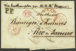 SWITZERLAND: 4/SE/1852 St. Gallen - Rio De Janeiro: Folded Cover Sent Via Southampton, With Red Marks: ST. GALLEN - VORM - Other & Unclassified