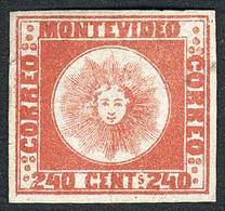 URUGUAY: Sc.6, 1858 240c. Red, Mint, Wide Margins, VF Quality (with Tiny Tear At Left), Guaranteed Genuine For Life! - Uruguay