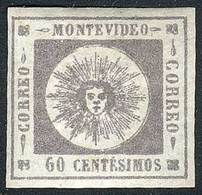 URUGUAY: Sc.7, 1859 60c. Lilac, Mint Original Gum, Excellent Quality! - Uruguay