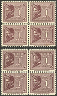 URUGUAY: Sc.418, 1932 1P. Poet Juan Zorrilla De San Martín, 2 MNH Blocks Of 4, DIFFERENT SHADES, Excellent Quality, Cata - Uruguay