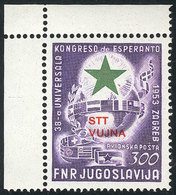 YUGOSLAVIA - TRIESTE: Yvert 20, 1953 Esperanto Congress, MNH, Sheet Corner, Excellent Quality, Catalog Value Euros 280 - Andere & Zonder Classificatie