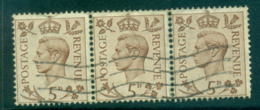 GB 1937-9 KGVI 5d Lt Brown Strip 3 FU Lot32700 - Ohne Zuordnung