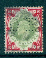 GB 1902-11 KEVII 1/- Carmine & Dull Green (faded) (perfin DB) FU Lot66730 - Non Classés