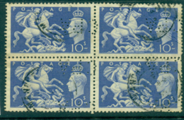 GB 1951 High Values 10/- Perfin Block 4 FU Lot32713 - Non Classés