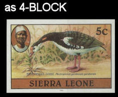 SIERRA LEONE 1980 Birds Goose 5c Imprint 1982 Wmk CA IMPERF.4-BLOCK - Ganzen