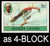 SIERRA LEONE 1980 Birds Didric Cuckoo 7c Imp.1982 Wmk CA IMPERF.4-BLOCK - Oies