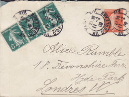 France Uprated Postal Stationery Ganzsache Entier 3-Stripe Semeuse PARIS Rue D'Orleans 1909 LONDON England - Enveloppes Types Et TSC (avant 1995)