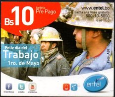 Bolivia 2013 - 20-02-2014 Prepago ENTEL MOVIL. Feliz Día Del Trabajo. 1º De Mayo. Mineros. Foto ABI. - Bolivië