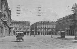 0817 "TORINO - PIAZZA DELLO STATUTO" ANIMATA, TRAMWAY NR. 8, CARROZZA CON CAVALLO. CART  SPED 1921 - Plaatsen & Squares