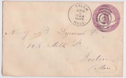 SALEM MASSACHUSETTS TWO CENTS POSTAL STATIONERY CIRCLE POST MARK FOR BOSTON ENTIER 1894 - ...-1900