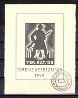 Schweiz Soldatenmarken Territorial-Truppen Ter. Bat. 128 ° Kartonpapier Stempel Feldpost Wappen Basel - Vignetten
