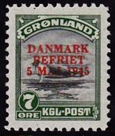 1945. DANMARK BEFRIET 5 MAJ 1945 Overprint. 7 Øre Green/gray Seal On An Ice-floe. Red... (Michel 19) - JF102093 - Neufs