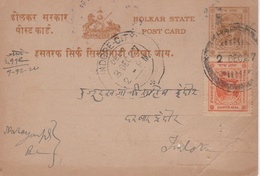 India Indore Holkar State 1927 Uprated Official Treasury Postal Card Stationery III - Holkar