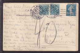 1923. Postage Due. Porto. 20 Øre Blue X 2 NYKØBING FALSTER 17.5.23. På Carte Postale ... (Michel P14) - JF111125 - Port Dû (Taxe)