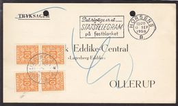 1958. Postage Due. Porto. 10 Øre Orange X 4 OLLERUP 15. 9. 58. On Card From HORSENS 1... (Michel P28) - JF111149 - Port Dû (Taxe)