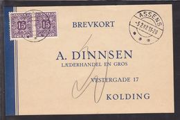 1942. Postage Due. Porto. 15 Øre Violet X 2 KOLDING 6.5.42. On Card From ASSENS 5.2.4... (Michel P35a) - JF111169 - Port Dû (Taxe)