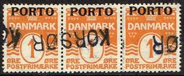 1921. Postage Due. Porto. 1 Øre Orange In Strip-of-three KORSØR (Michel P9) - JF164129 - Port Dû (Taxe)