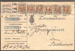 1907. King Frederik VIII. 100 Øre Olive-brown  In 6-stripe On Adressebrev Til Jydske ... (Michel 59) - JF120231 - Covers & Documents