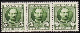 1907. King Frederik VIII. 5 Øre Green 3-STRIP (Michel 53) - JF317033 - Neufs