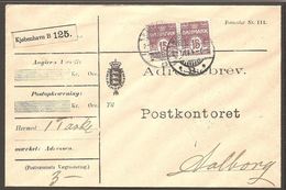 1905. Numeral. 15 Øre Brown-lilac In Pair On Adressebrev Til Jydske Postkontoret I Aa... (Michel 46A) - JF120234 - Briefe U. Dokumente