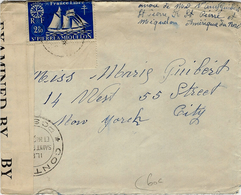 1942- Enveloppe De St Verre Et Miquelon Affr. France Libre 2,50 F Pour New York - Censure Américaine - Covers & Documents