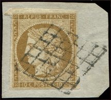 EMISSION DE 1849 - 1    10c. Bistre-jaune, Obl. GRILLE S. Petit Fragt, TB - 1849-1850 Ceres