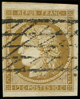 EMISSION DE 1849 - 1    10c. Bistre Jaune, Marges énormes, Obl. GRILLE SANS FIN, Superbe - 1849-1850 Ceres