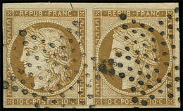 EMISSION DE 1849 - 1    10c. Bistre Jaune, PAIRE Obl. ETOILE, TB. Br - 1849-1850 Ceres