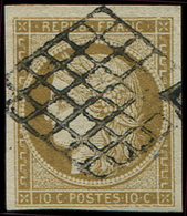 EMISSION DE 1849 - 1b   10c. Bistre-VERDATRE, Oblitéré GRILLE, TTB. C - 1849-1850 Ceres