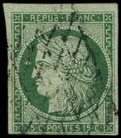 EMISSION DE 1849 - 2b   15c. Vert Foncé, Petite Variété D'impression Dans Le Médaillon, Oblitéré GRILLE SANS FIN, TB - 1849-1850 Ceres