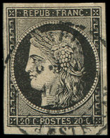 EMISSION DE 1849 - 3    20c. Noir Sur Jaune, Format étiré 18 X 22 Et Petite Amorce De Pli Accordéon, Obl. Càd, TB. J - 1849-1850 Ceres