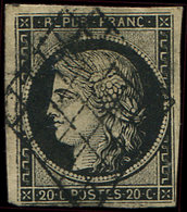 EMISSION DE 1849 - 3    20c. Noir Sur Jaune, Papier épais, Obl. GRILLE, TB - 1849-1850 Ceres