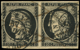 EMISSION DE 1849 - 3    20c. Noir Sur Jaune, PAIRE Obl. Càd T15 11 JANV 49 St QUENTIN Et Plume, TB. J - 1849-1850 Ceres