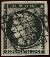 EMISSION DE 1849 - 3a   20c. Noir Sur Blanc, Grandes Marges, Filet De Voisin à Droite, Obl. GRILLE, Superbe - 1849-1850 Ceres