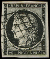 EMISSION DE 1849 - 3a   20c. Noir Sur Blanc, Obl. GRILLE, TTB - 1849-1850 Ceres