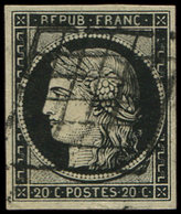 EMISSION DE 1849 - 3h   20c. Noir Intense, Oblitéré GRILLE, TB - 1849-1850 Ceres