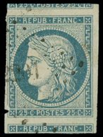 EMISSION DE 1849 - 4    25c. Bleu, 2 Voisins Mais Touché En Un Point, Obl. PC, TB - 1849-1850 Ceres